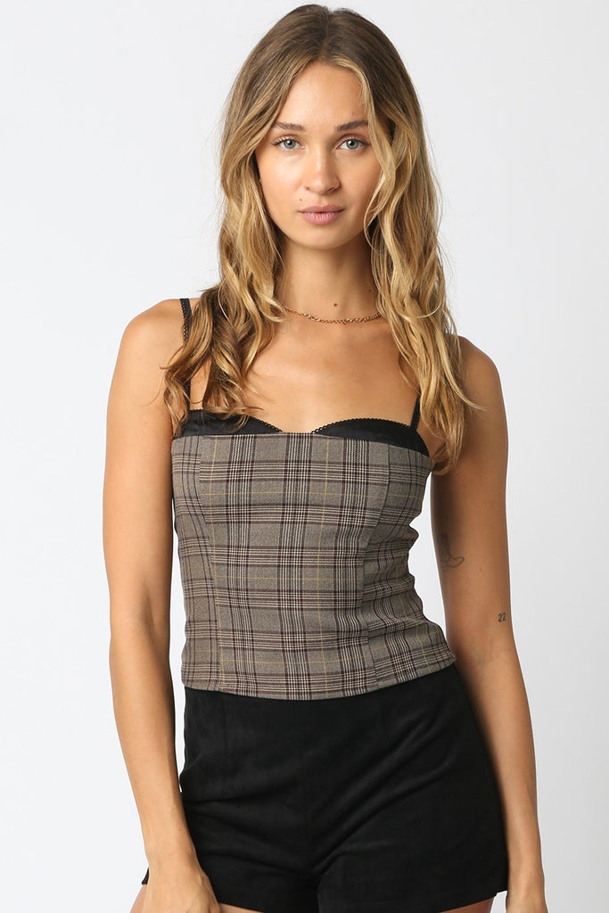 Ruth Brown Plaid Corset Cami Top - Front View