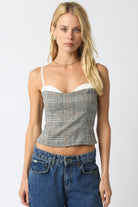Going Out Tops - Ruth Grey Plaid Corset Cami Top - Front View