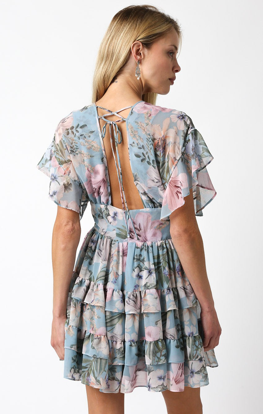 Blue Floral Flutter Sleeve Dress | Cabana Club Boutique Medium / Blue Blue Floral Flutter Sleeve Dress | Cabana Club Boutique Medium / Blue