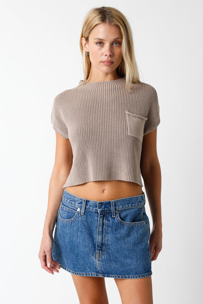 Short Sleeve Mock Neck Sweater