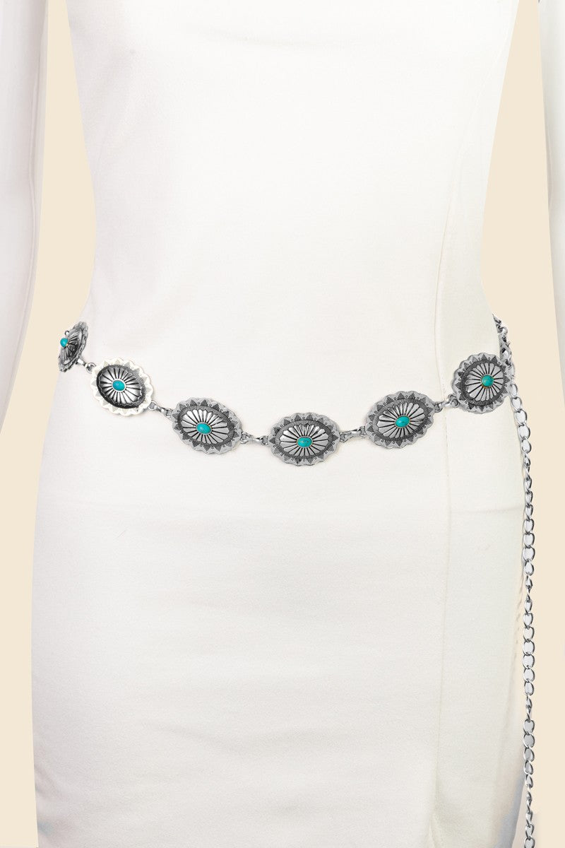Turquoise and Silver Chain Belt