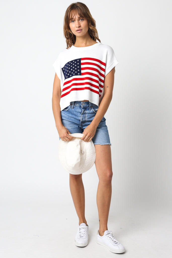 White American Flag Sweater Top