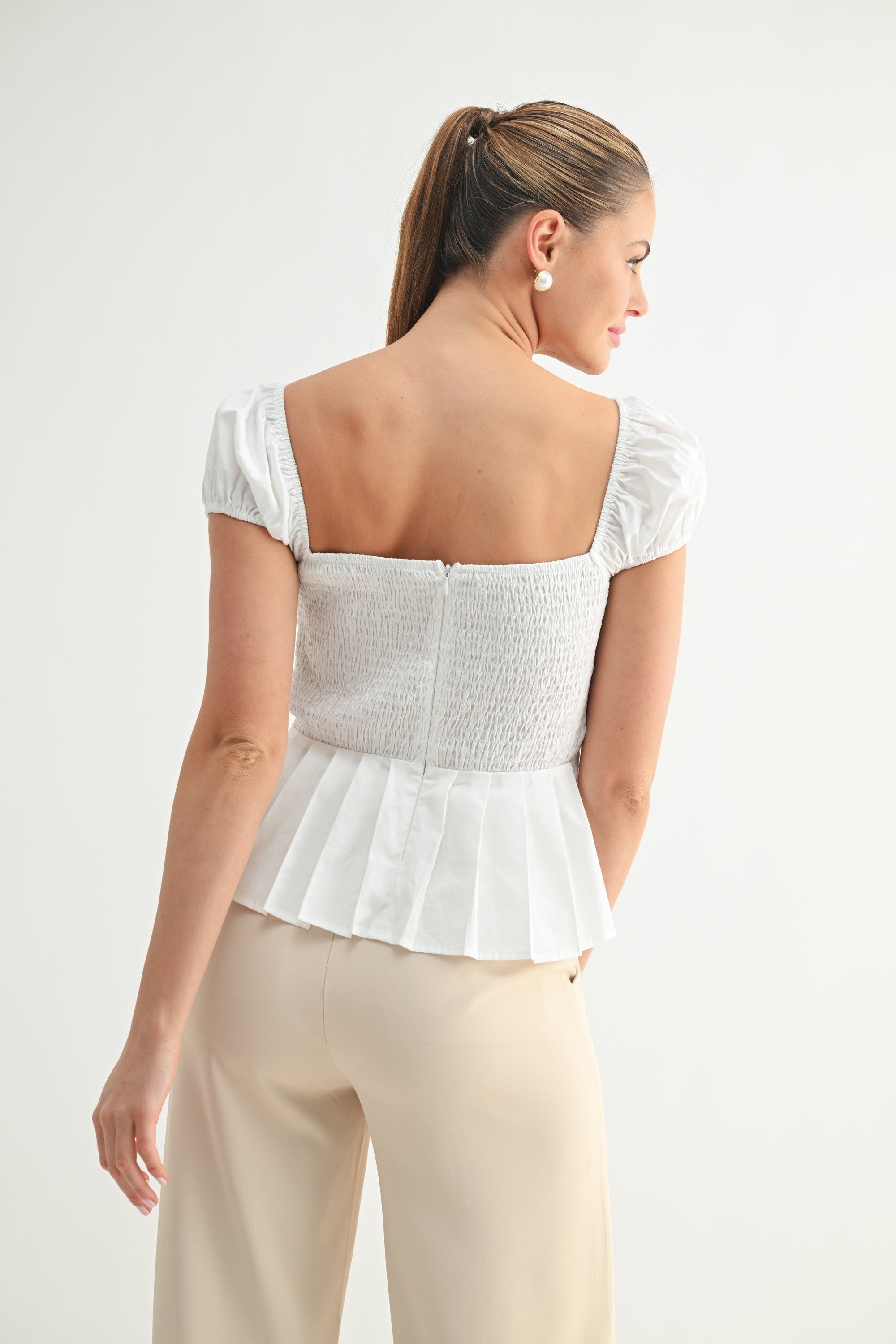 Katherine White Peplum Corset Top Back View