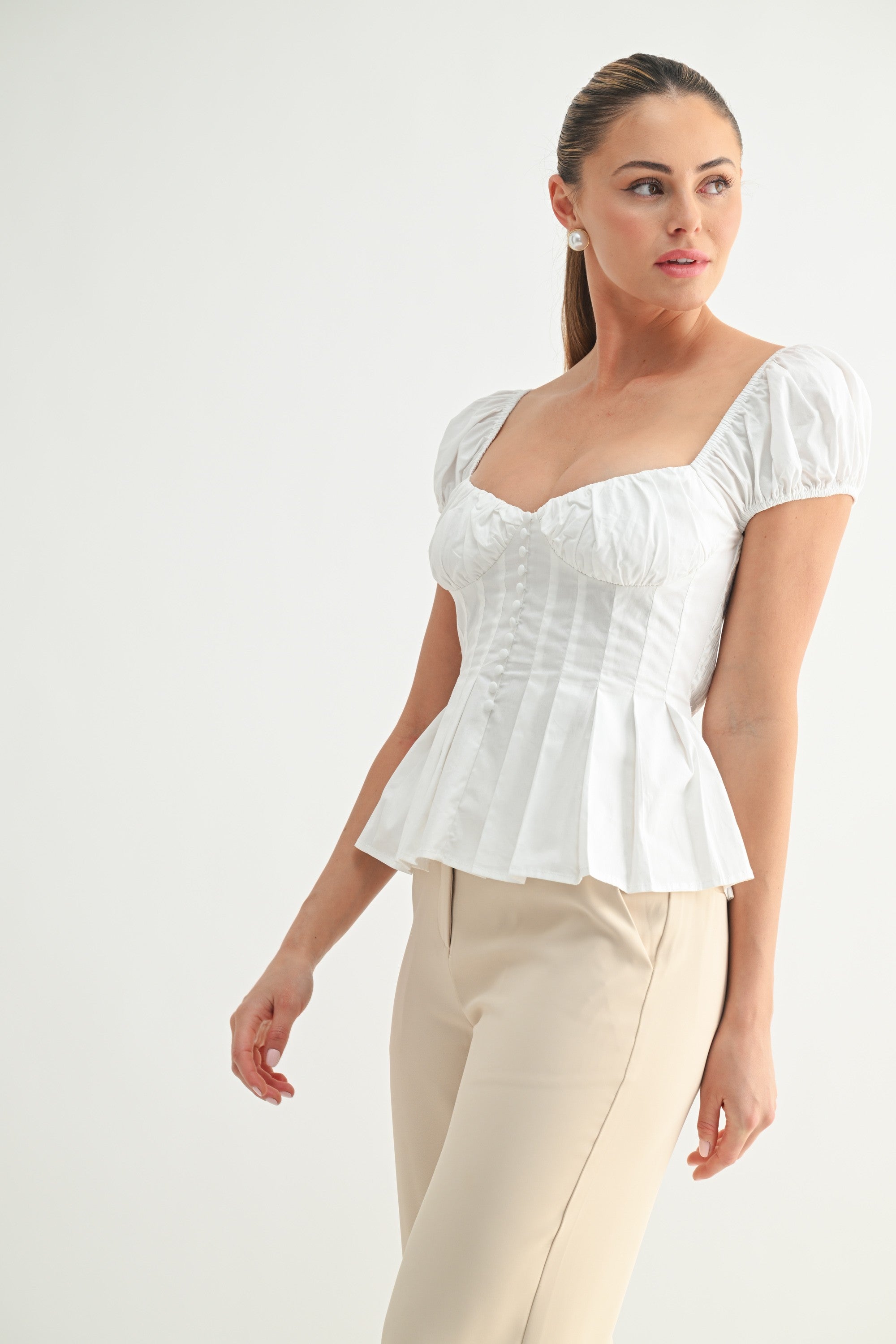 Side view of structured Katherine corset top white