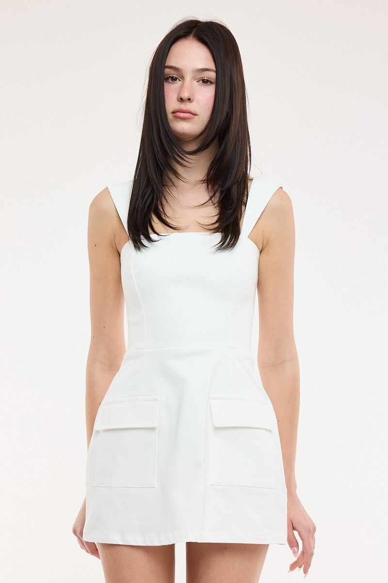 Jessie White Denim Pocket Mini Dress