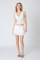 White Drawstring Mini Skirt 