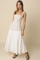 Women’s white tiered maxi skirt with elasticated waist