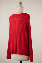 Emmile Red Crew Neck Heart Sweater - Back View