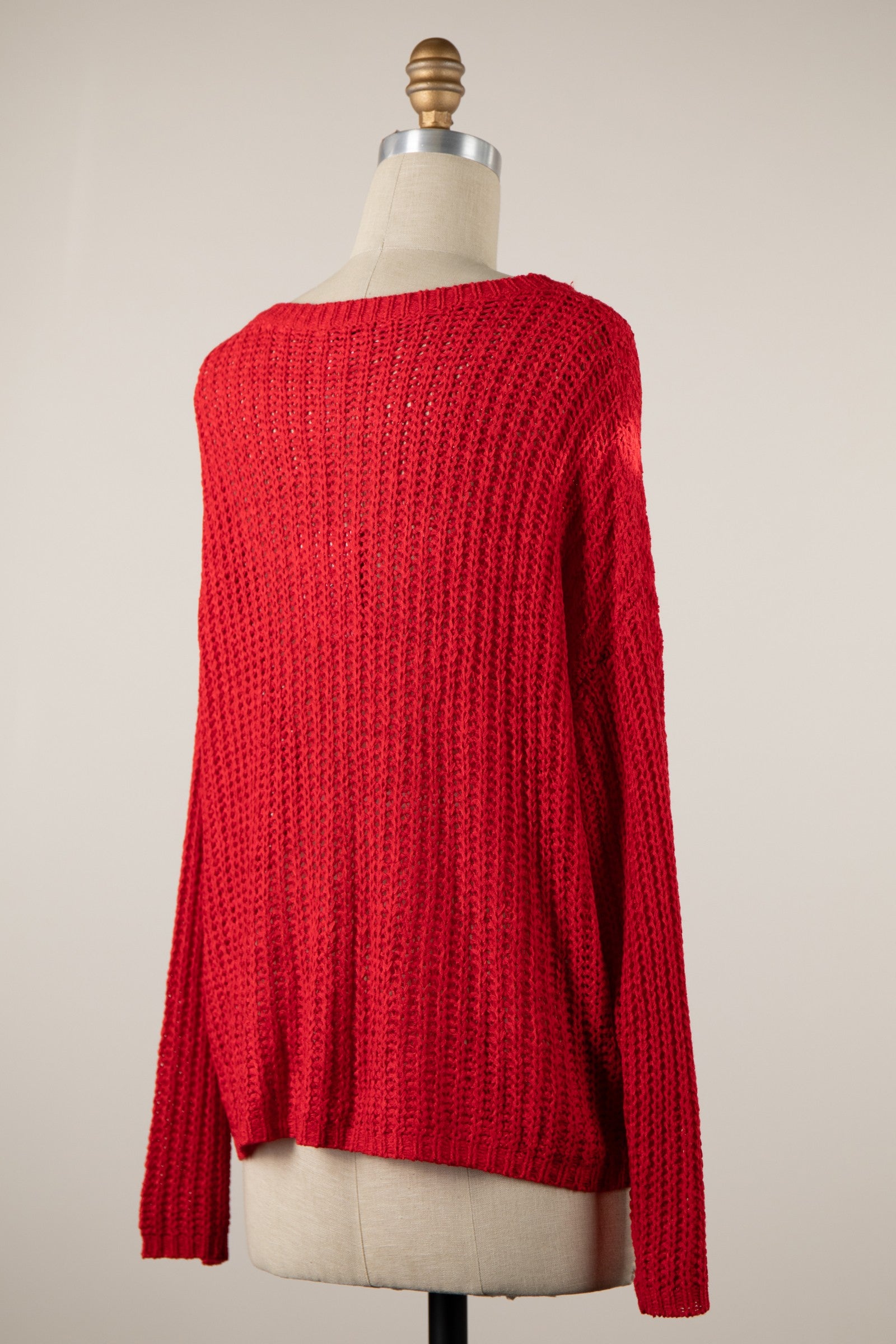 Emmile Red Crew Neck Heart Sweater - Back View
